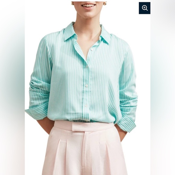 J. McLaughlin Tops - J.MCLAUGHLIN DENVER SILK-BLEND BLOUSE SIZE L GREEN WHITE EUC